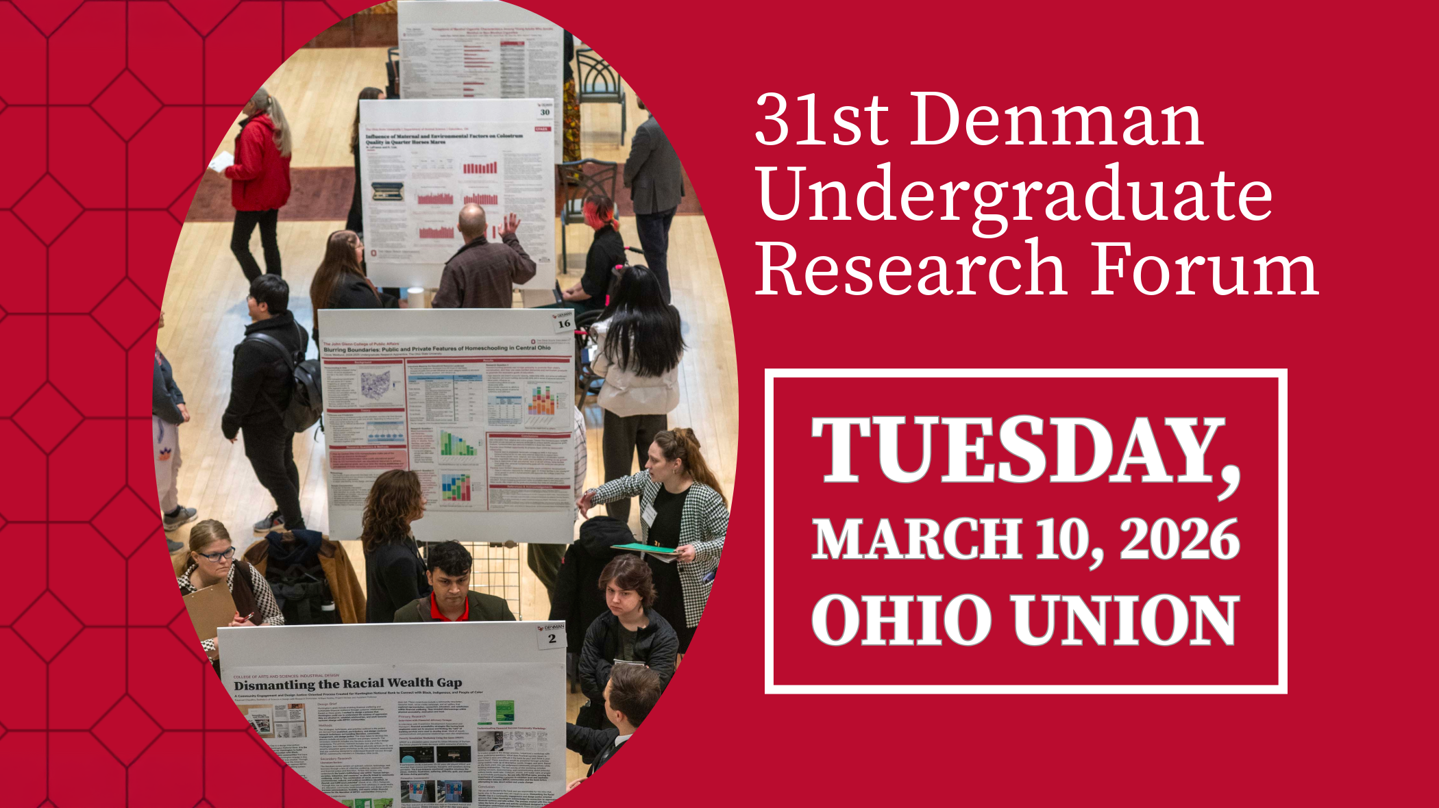 Denman Undergraduate Research Forum presenters paired with information for the 31st annual event