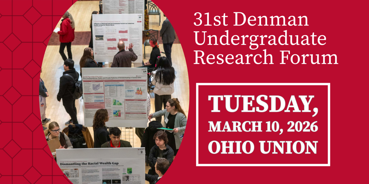 Denman Undergraduate Research Forum presenters paired with information for the 31st annual event