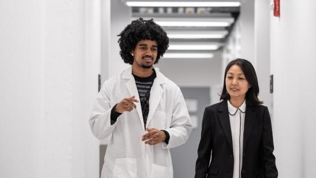 Emanuel Tewolde, left, with his professor and mentor Min-Ae Song